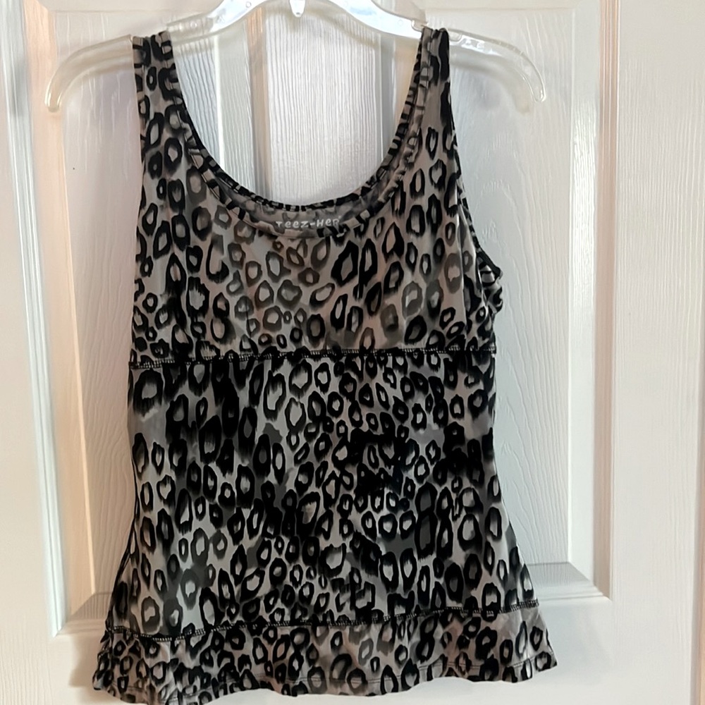 Teez-Her black and grey leopard print tank top.